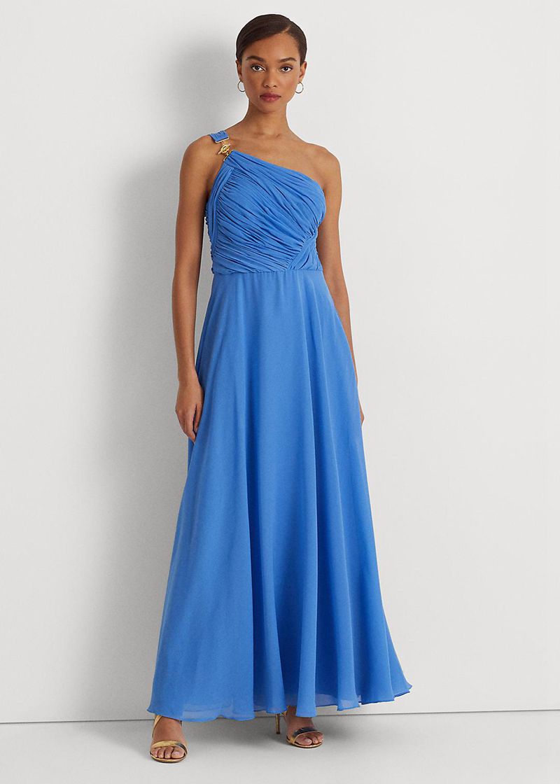 Vestidos Lauren Mujer Georgette One-Shoulder Gown Chile Azules DKLGF-4579